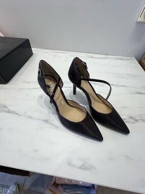 Lauren Ralph Lauren Black Textured Pointed-Toe Ankle-Strap Heels